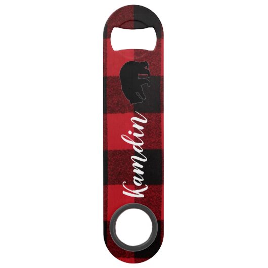 Gepersonaliseerde flesopener Red Buffalo Plaid Bee Speed Flessenopener (Voorkant)