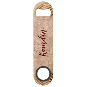 Gepersonaliseerde flesopener tarwe op Burlap Sack Speed Flessenopener