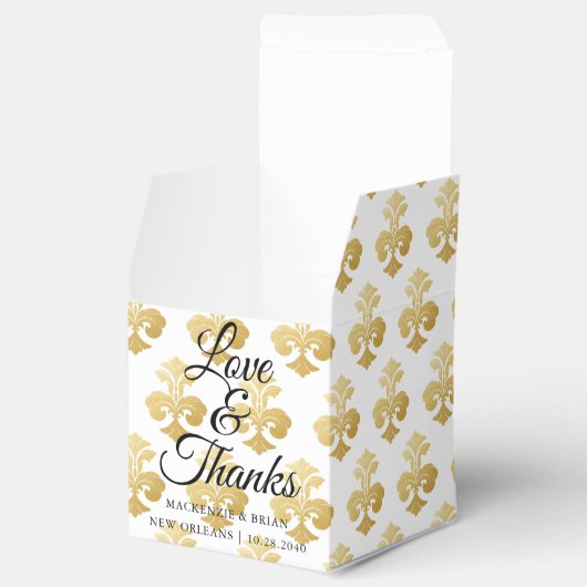 Gepersonaliseerde Fleur De Lis Gold Wedding Bedankdoosjes (Geopend)