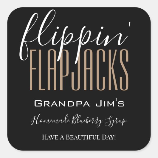 Gepersonaliseerde "Flippin Flapjacks" Homemade Foo Vierkante Sticker (Voorkant)
