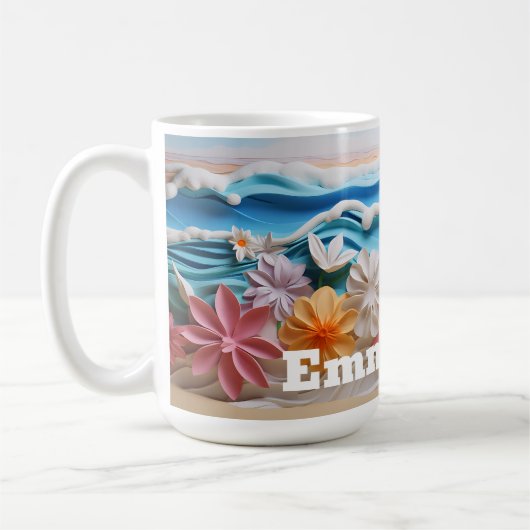 Gepersonaliseerde Floral Abode 3D look Beach Koffiemok (Links)