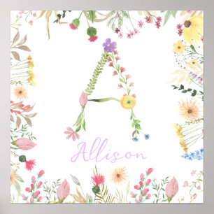 Gepersonaliseerde Floral Alphabet Initiaal kinderk Poster