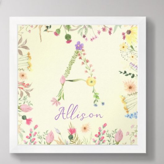 Gepersonaliseerde Floral Alphabet Initiaal kinderk Poster