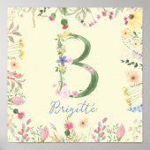 Gepersonaliseerde Floral Alphabet Initiaal kwekeri Poster (Voorkant)