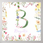 Gepersonaliseerde Floral Alphabet Initiaal kwekeri Poster (Voorkant)