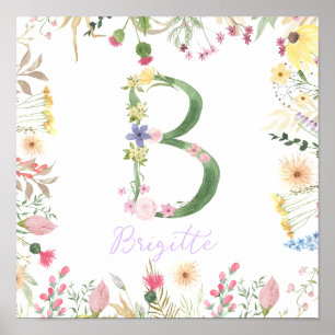 Gepersonaliseerde Floral Alphabet Initiaal kwekeri Poster
