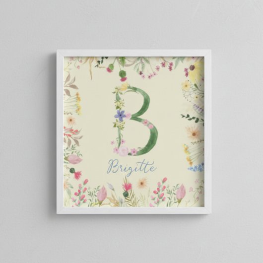 Gepersonaliseerde Floral Alphabet Initiaal kwekeri Poster