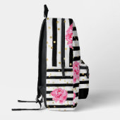 Gepersonaliseerde Floral Black Stripe en gouden Co Bedrukte Rugzak (Links)
