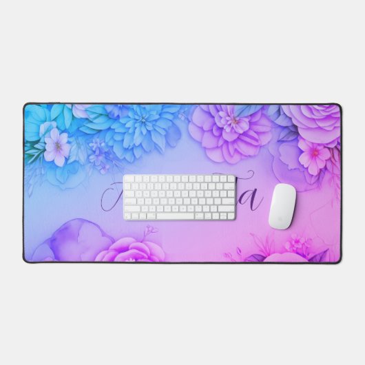 Gepersonaliseerde Floral Bliss bureaumat in pastel (Keyboard & Muis)