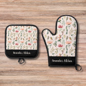 Gepersonaliseerde Floral Bloom Waterverf Script Gi Ovenwant & Pannenlap Set