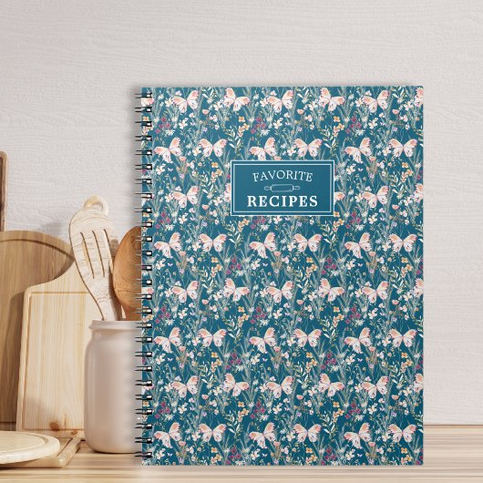 Gepersonaliseerde Floral Blue Boho Favoriete recep Notitieboek