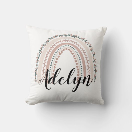 Gepersonaliseerde Floral Boho Rainbow Naam Kussen (Voorkant)