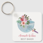 Gepersonaliseerde Floral Bowl en Whisker Bakers Sleutelhanger (Voorkant)