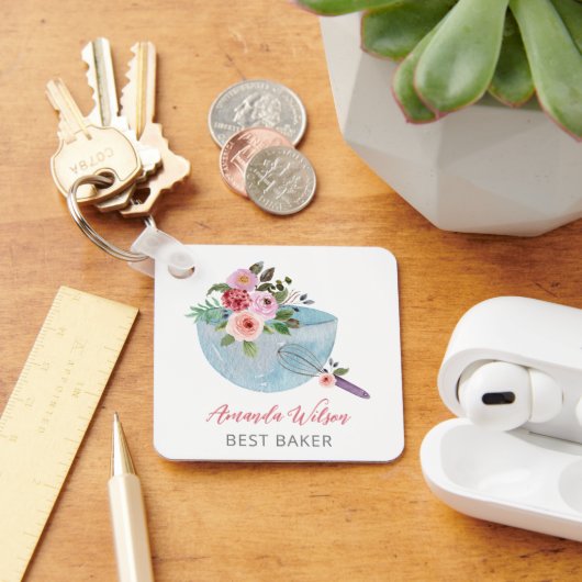 Gepersonaliseerde Floral Bowl en Whisker Bakers Sleutelhanger (Bureau)