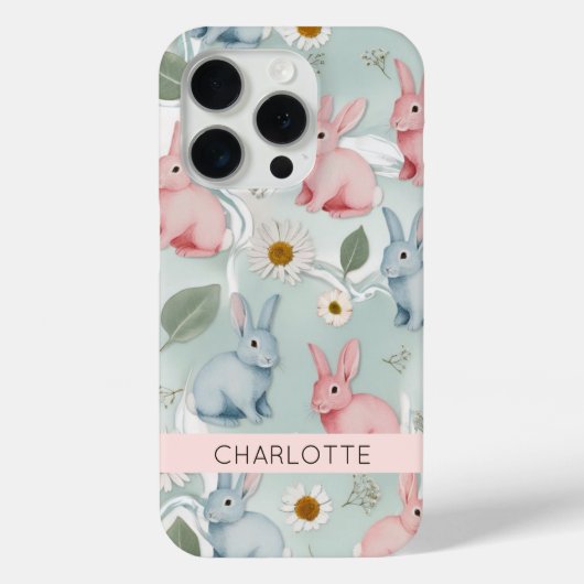 Gepersonaliseerde Floral Bunny iPhone Case (Achterkant)