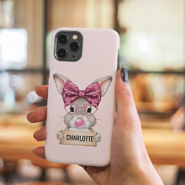 Gepersonaliseerde Floral Bunny iPhone Case