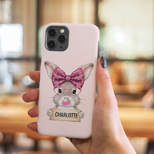 Gepersonaliseerde Floral Bunny iPhone Case