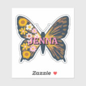 Gepersonaliseerde Floral Butterfly Vinyl Sticker (Vel)