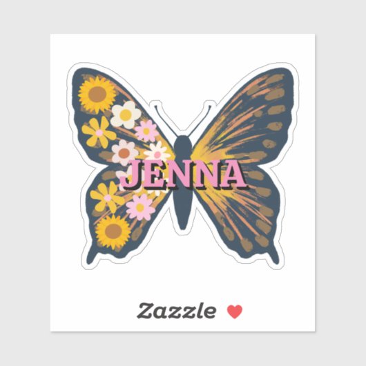 Gepersonaliseerde Floral Butterfly Vinyl Sticker (Vel)