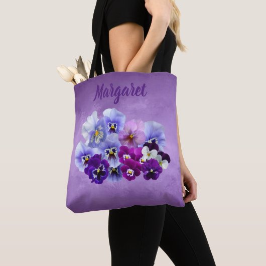  gepersonaliseerde Floral Canvas tas van Pansies (Dichtbij)