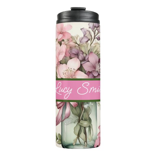 Gepersonaliseerde floral drink tumbler thermosbeker (Voorkant)