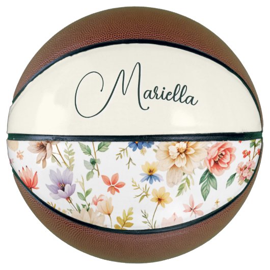 Gepersonaliseerde  Floral Elegant Script Naam Basketbal (Voorkant)