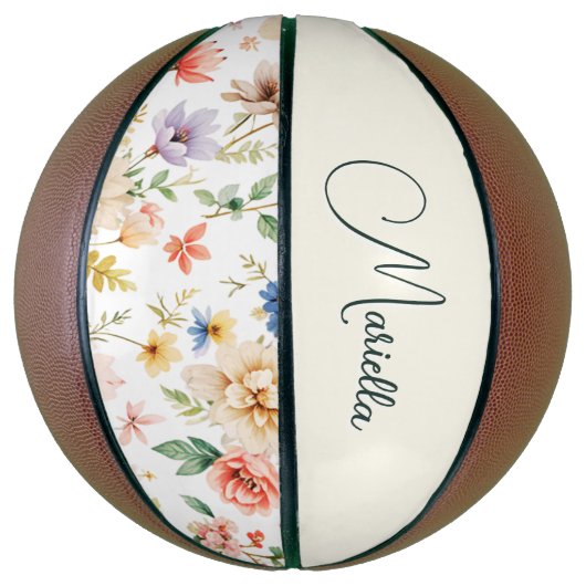 Gepersonaliseerde  Floral Elegant Script Naam Basketbal (Verticaal)