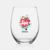 Gepersonaliseerde Floral Hart Mam Naam Moederdag Wijnglas Zonder Voet (Voorkant)