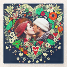 Gepersonaliseerde Floral Heart Lijst Foto Glazen Onderzetter