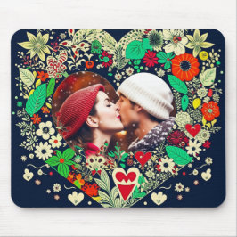 Gepersonaliseerde Floral Heart Lijst Foto Muismat