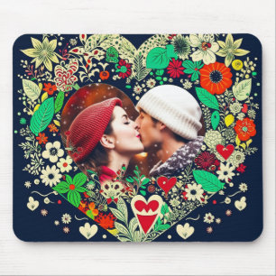 Gepersonaliseerde Floral Heart Lijst Foto Muismat