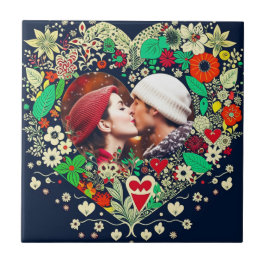 Gepersonaliseerde Floral Heart Lijst Foto Tegeltje