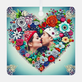 Gepersonaliseerde Floral Heart Lijst kerstcadeau Metalen Ornament