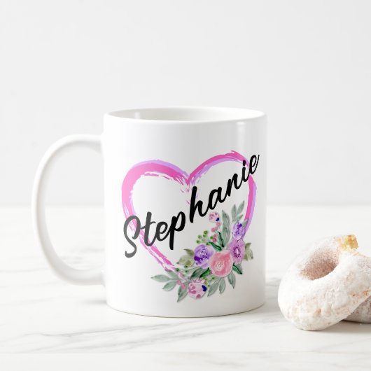 Gepersonaliseerde Floral Heart Mok (Met donut)