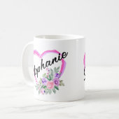 Gepersonaliseerde Floral Heart Mok (Voorkant links)