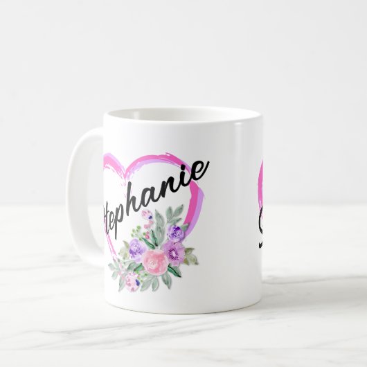 Gepersonaliseerde Floral Heart Mok (Voorkant links)