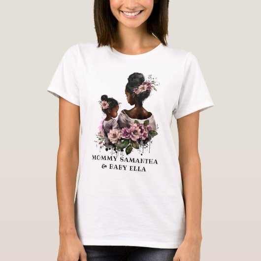 Gepersonaliseerde Floral Ma en Baby (2) T-shirt (Voorkant)
