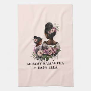 Gepersonaliseerde Floral Ma en Baby (2) Theedoek