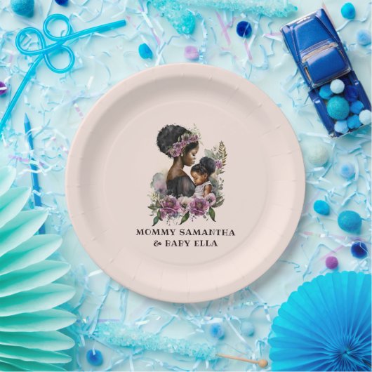 Gepersonaliseerde Floral Ma en Baby (3) Papieren Bordje (Feest)