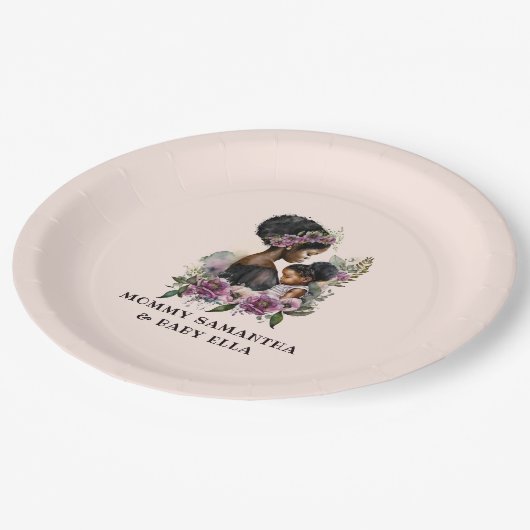 Gepersonaliseerde Floral Ma en Baby (3) Papieren Bordje (Gekanteld)