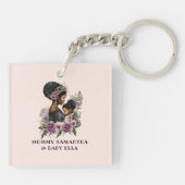 Gepersonaliseerde Floral Ma en Baby (3) Sleutelhanger (Achterkant)
