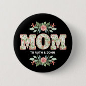Gepersonaliseerde Floral Moeder Kinder Namen Moede Ronde Button 5,7 Cm (Voorkant)
