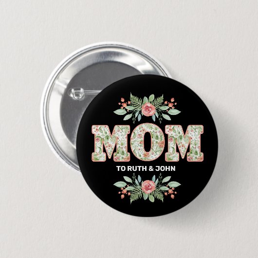Gepersonaliseerde Floral Moeder Kinder Namen Moede Ronde Button 5,7 Cm (Voorkant /achterkant)