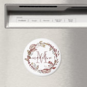 Gepersonaliseerde Floral Monogram herfst Rode Loop Magneet (Insitu (Vaatwasser))