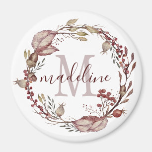 Gepersonaliseerde Floral Monogram herfst Rode Vloe Magneet