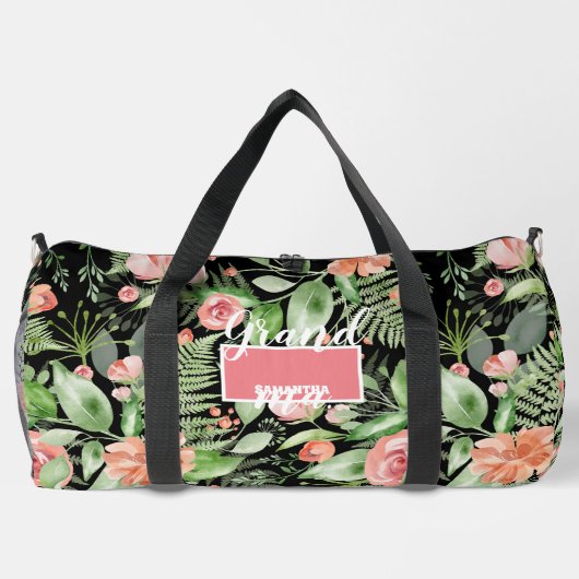 Gepersonaliseerde Floral Oma Moederdag Zwart Plunjezak (Achterkant)