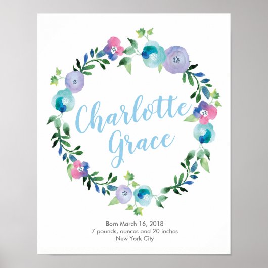 Gepersonaliseerde Floral paarse poster print (Voorkant)