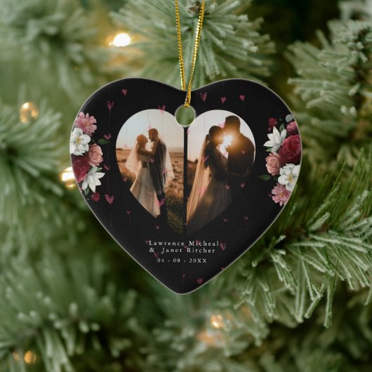 Gepersonaliseerde Floral-paren Valentijnsdag Gift Keramisch Ornament (Boom)