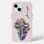 Gepersonaliseerde Floral Religieuze iPhone 15 Tele Case-Mate iPhone Case (Achterkant)