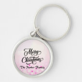 Gepersonaliseerde Floral Roze Kerst Sleutelhanger (Voorkant)